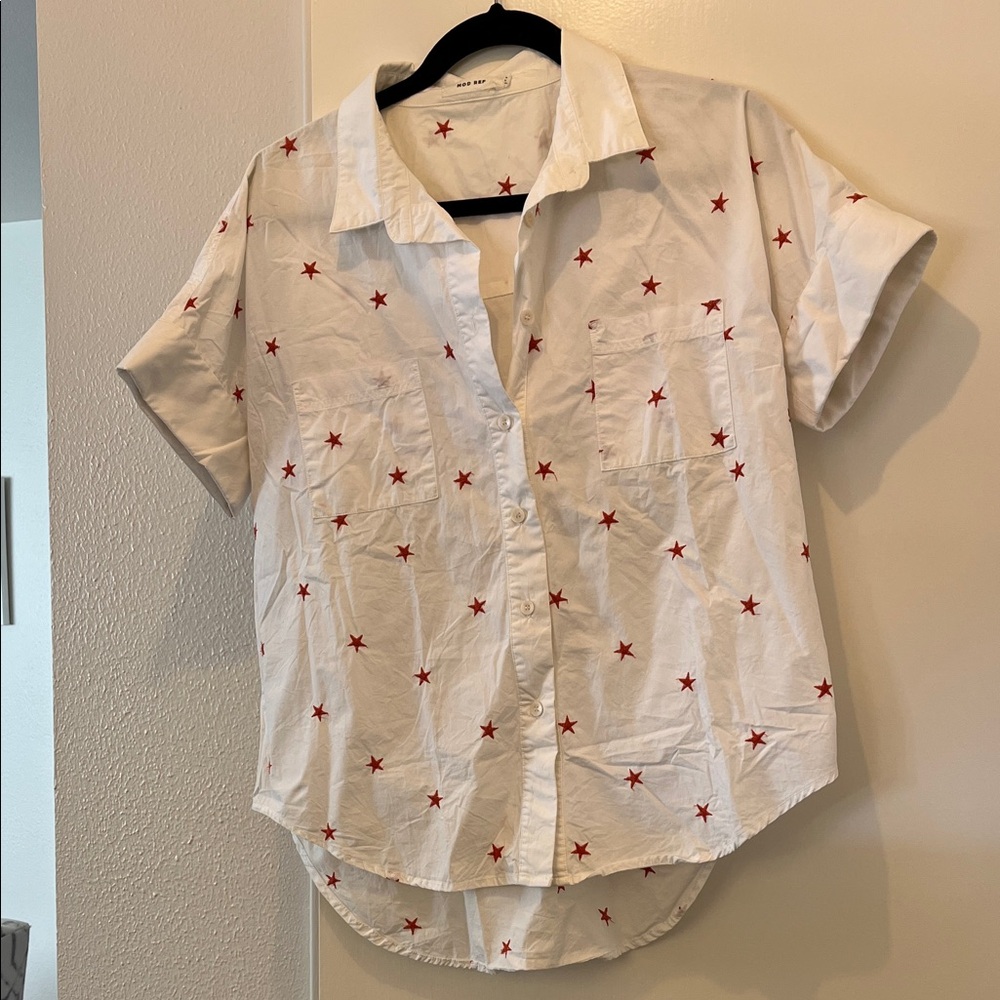 MOD REF White Button Up with Burnt Orange Star Design